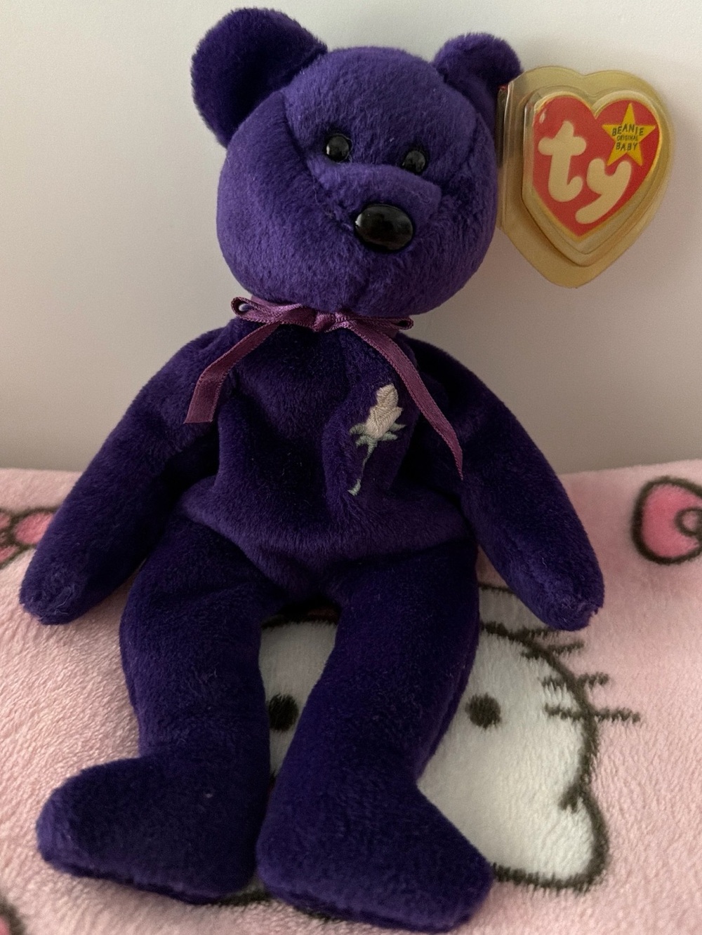 RARE Ty Beanie Babies Princess Purple Bear Plush w/ Heart Tag 1997 Vintage
